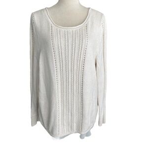 Lucky Brand Cable Knit Sweater Women Size XL Ivory Pullover Split Back Boho Y2K